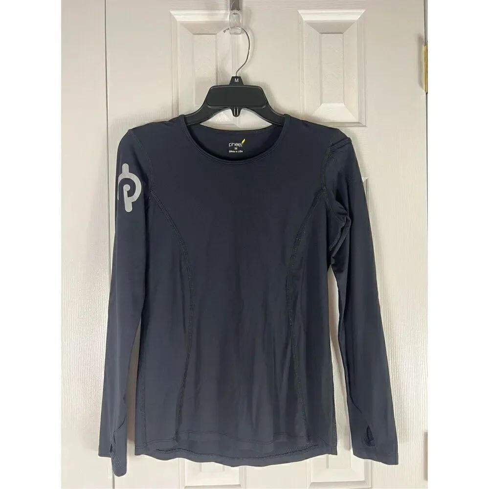 Pheel Active Womens Black Reflective Long Sleeve Top Pullover Size M